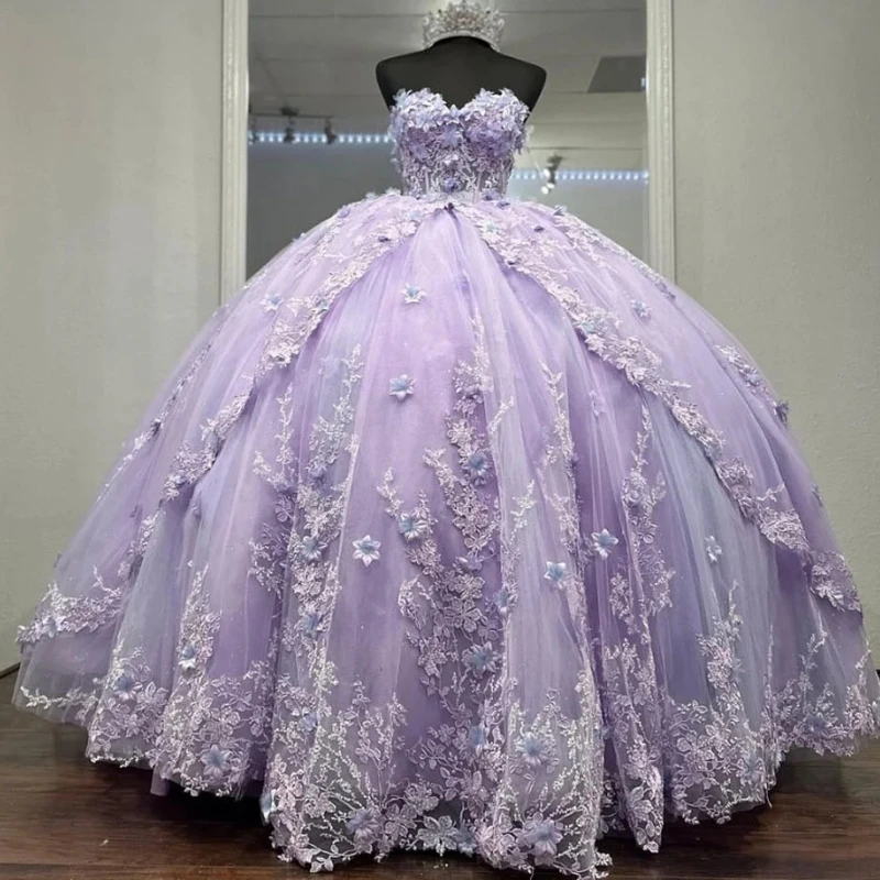 Real Picture Lilac Princess Girl Quinceanera Dresses For 15 Year Girl Lace Applique Ball Gown Prom Birthday Party ballkleider