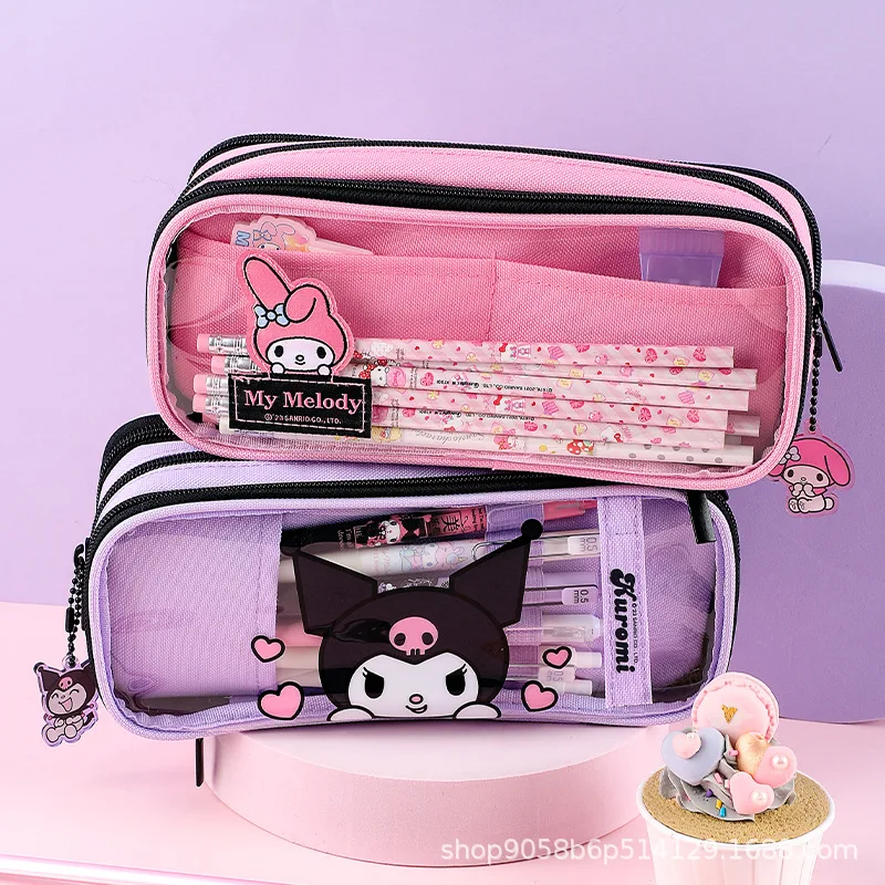 Anime Kawaii Sanrio My Melody Cinnamoroll Kuromi Student Pencil Case Cartoon Waterproof High Capacity Multi-Layer Stationery Box