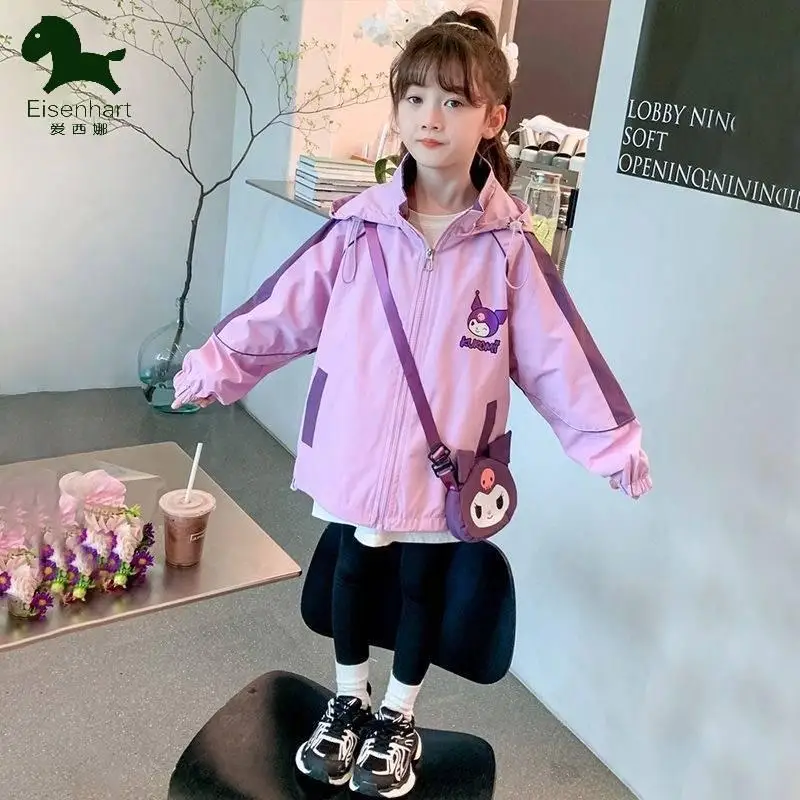 

Kuromi Girls Jacket New Style Fashionable Medium Large Children Trench Coat Windproof Waterproof Shock Clothes Jacket Fashion