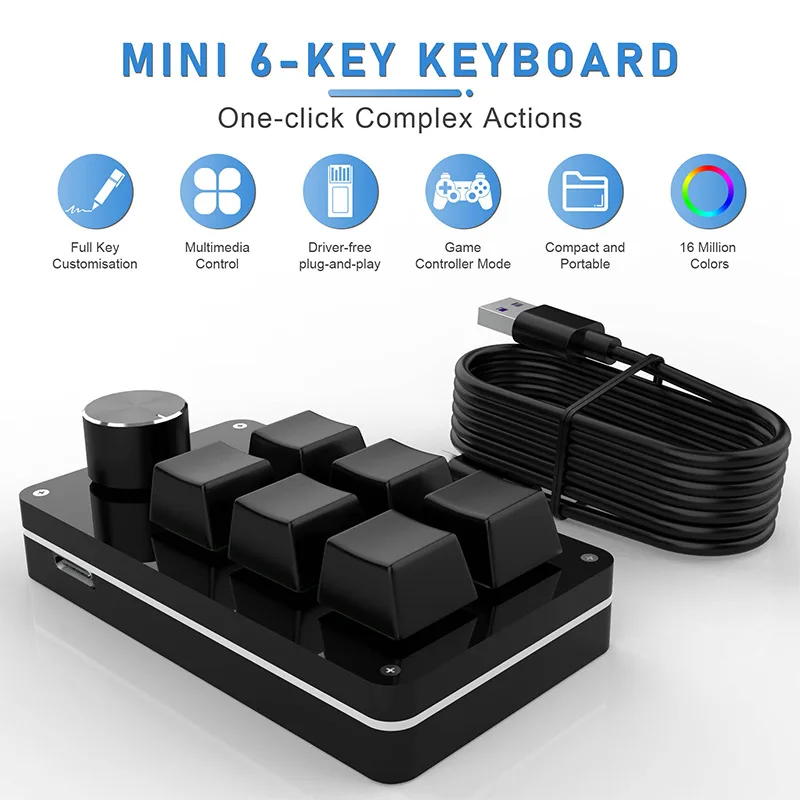 Macro Keyboard 6keys+1Knob Mechanical Keyboard Mini OSU Gaming Keyboard Programming Keypad For Photoshop CAD  Drop shipping