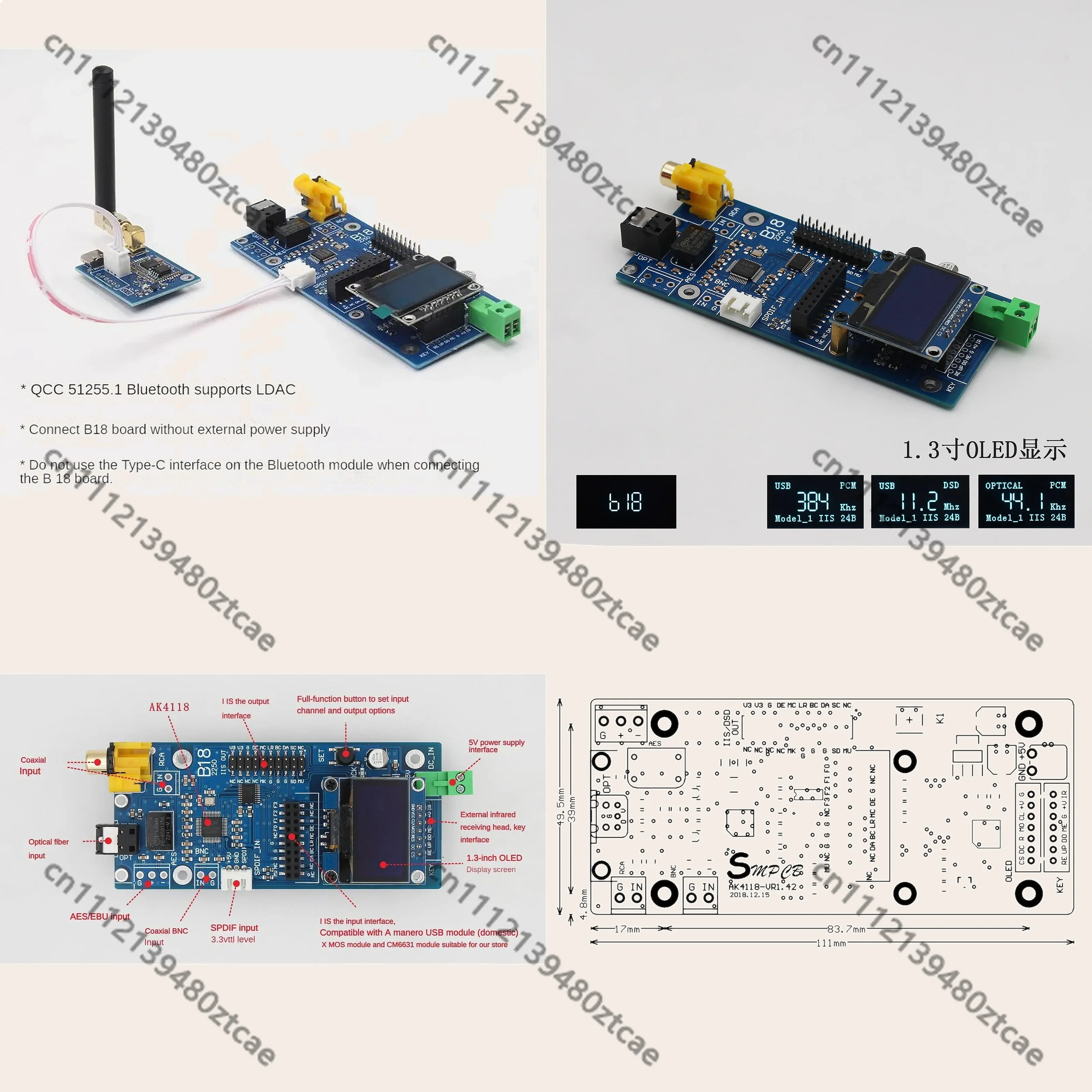 AK4118 Digital Audio Receiver Board DAC Decoder SPDIF IIS Coaxial Optical USB AES EBU Input Support XMOS Amanero OLED Display