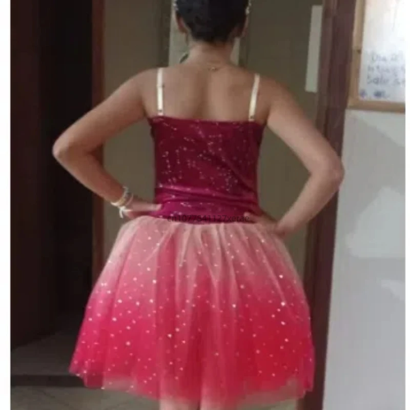 子供用プロバレエドレスパフォーマンス衣装、学生モダンダンスロングスタイルふわふわガーゼドレスパフォーマンス衣装