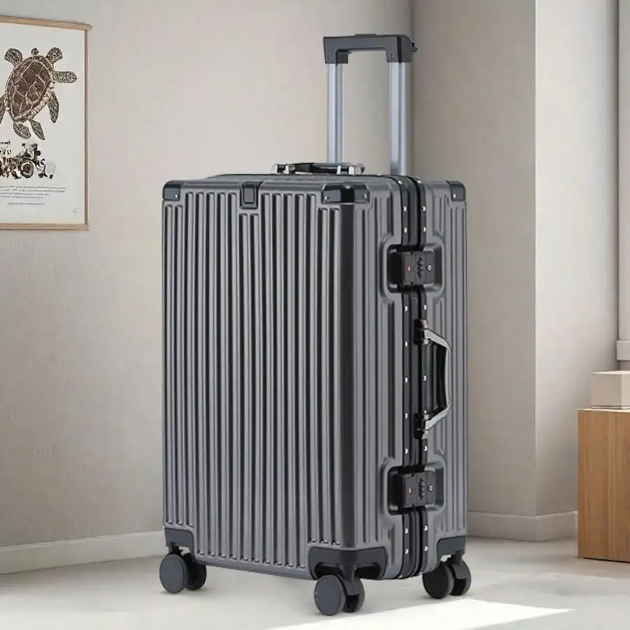 20-Inch Aluminum Alloy Frame Hard-Shell Swivel Wheel Suitcase, TSA Lock, Equipped With Cup Holder And USB Port, Wheeled Carry-On Luggage, Airline Approved, College Dormitory Essential, Women's Travel Bag, Suitcase With Universal Wheels, Travel Must-Have.