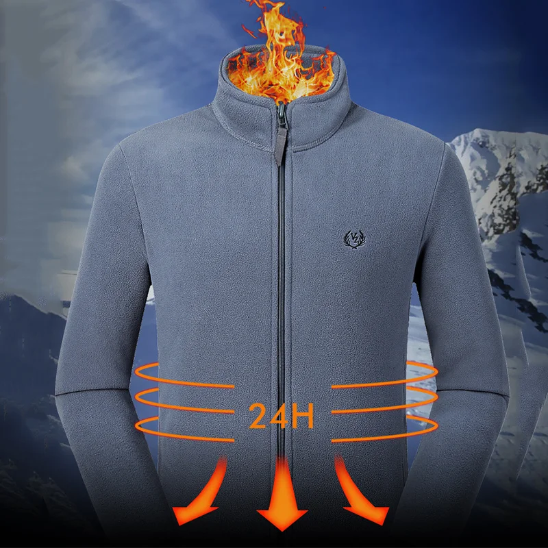 Men Outdoor Large Size Winter Fleece Jackets Thicken Thermal Breathable Windproof Lining Climbing Skiing Hiking Casual Clothing