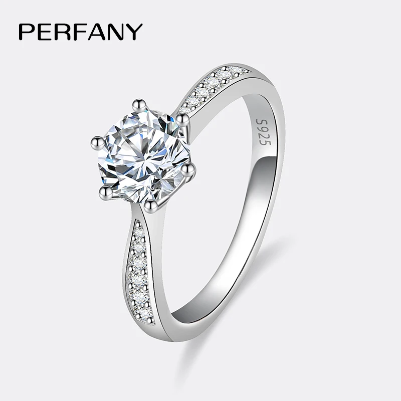 PERFANY 0.5-3CT Moissanite Ring For Women S925 Pure Silver Sparkling Engagement Ring Wedding High-end Jewelry