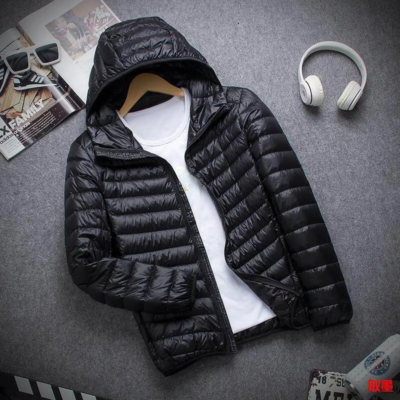 

Ultra-Thin Quilted Cotton Jaet Men's Hooded ort Lightweight Spring Autumn Outerwear Stand Fit Busin Casual Sle