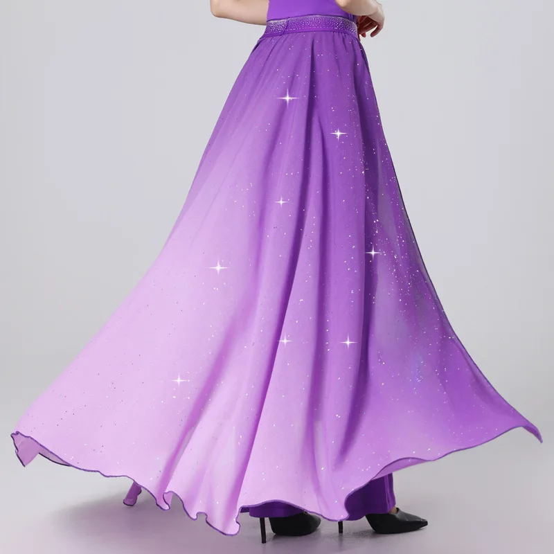 Pantaloni svasati a vita alta sfumati Pantaloni per pratica di danza moderna Pantaloni per performance sul palco a gamba larga per abbigliamento da ballo artistico da donna