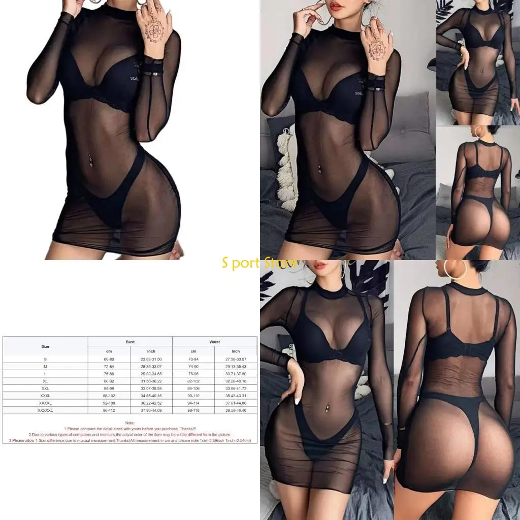 فستان نسائي طويل الأكمام لتغطية الشاطئ من U2JB، فستان شفاف لملابس السباحة