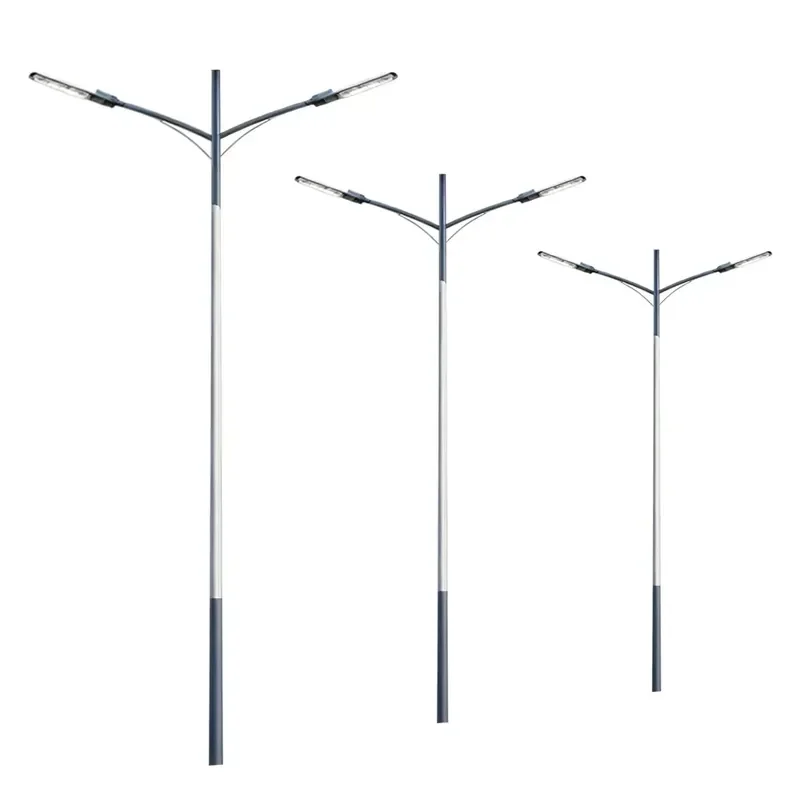 4M 7m 9m 11m Q235 steel street light pole, customizable height and color, tapered light pole, double arms