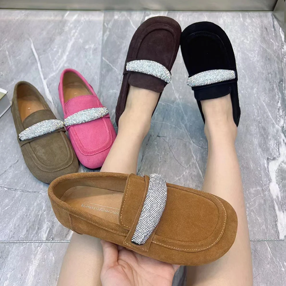 

Women Flat Shoes Plus Size Fashion Leather Women Mullers Slip On Rhinestone Casual Women Shoes Antislip Designer Women Loafers