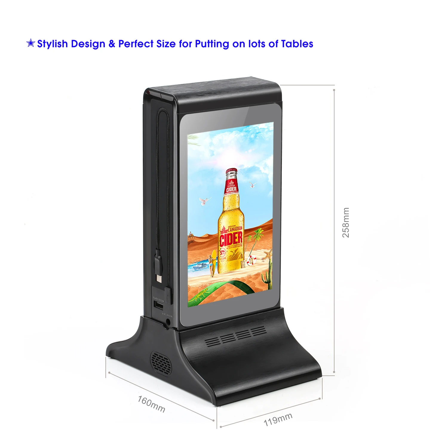 FYD-835E طاولة تعمل بالبطارية 7 بوصة تعمل باللمس مطعم القائمة الرقمية عرض لافتات شاشات الإعلان الصغيرة لاعب #2