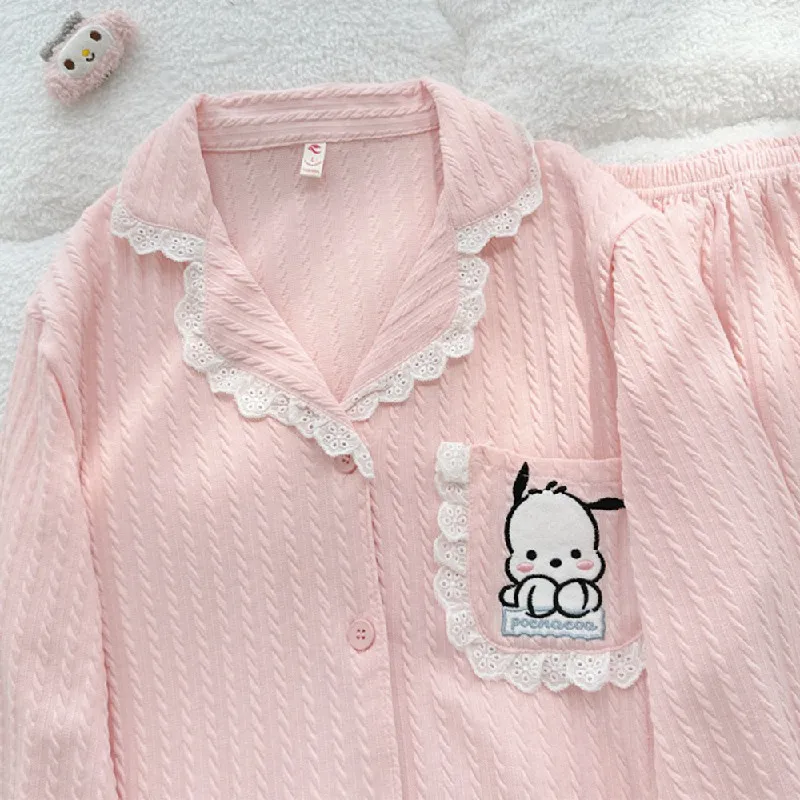 New Sanrio Kawaii Pochacco Cotton Pajamas Women'S Spring And Autumn Long-Sleeved Trousers Clothes Cartoon Anime Girls Home Suit