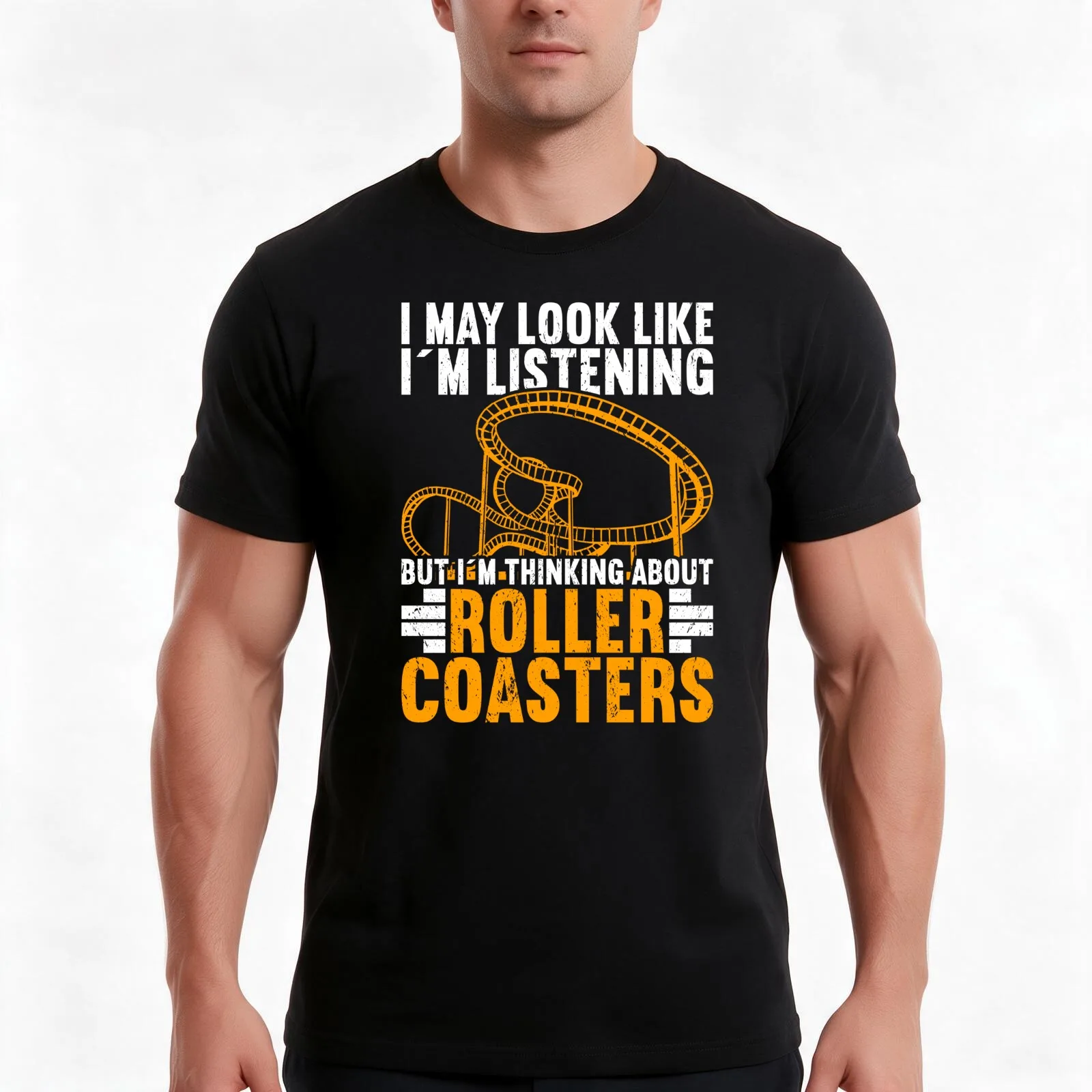 Roller Coaster Listening Rollercoaster T-Shirt, Summer Casual Cotton Tee, Oversized Streetwear Tops, Vintage Graphic Print