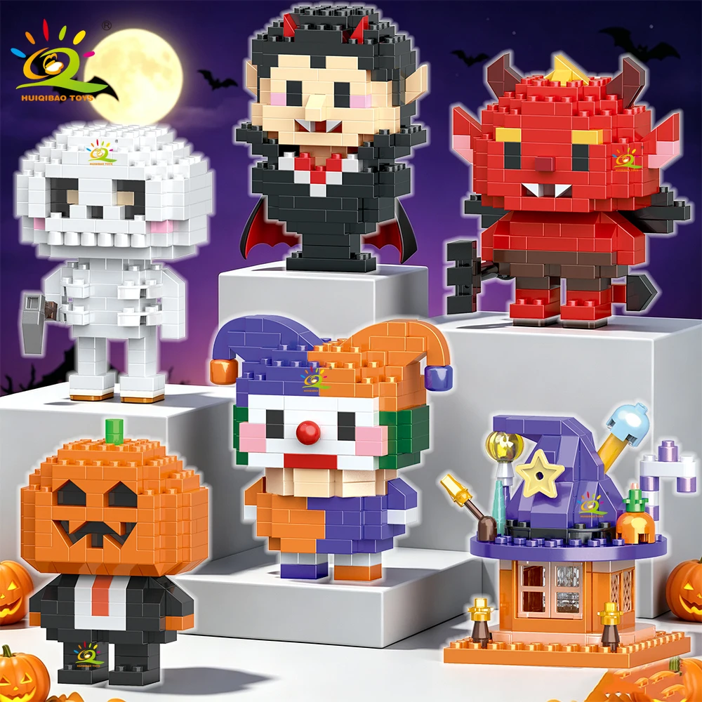 HUIQIBAO 2026 Halloween Mini-Kürbis Schwarze Katze Bausteine Hexen-Set Geburtstagsdekoration Feiertagsgeschenk Spielzeug für Erwachsene – Detail 3