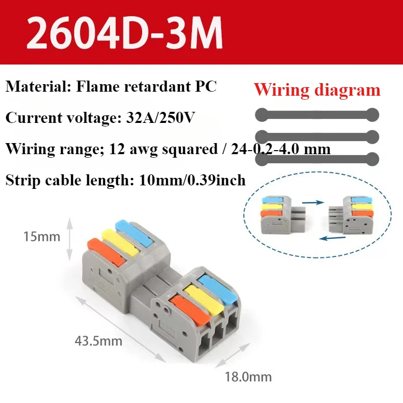 Wire Connectors 2604DT 2608T Docking Cable Conectors Fast Universal Wiring Compact Conductors Push-in Terminal Block LED SPL-223 image 4