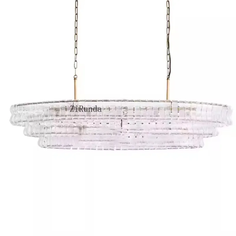 Luxury long dining room modern round glass chandelier rectangular engineering smoke glass chandelier