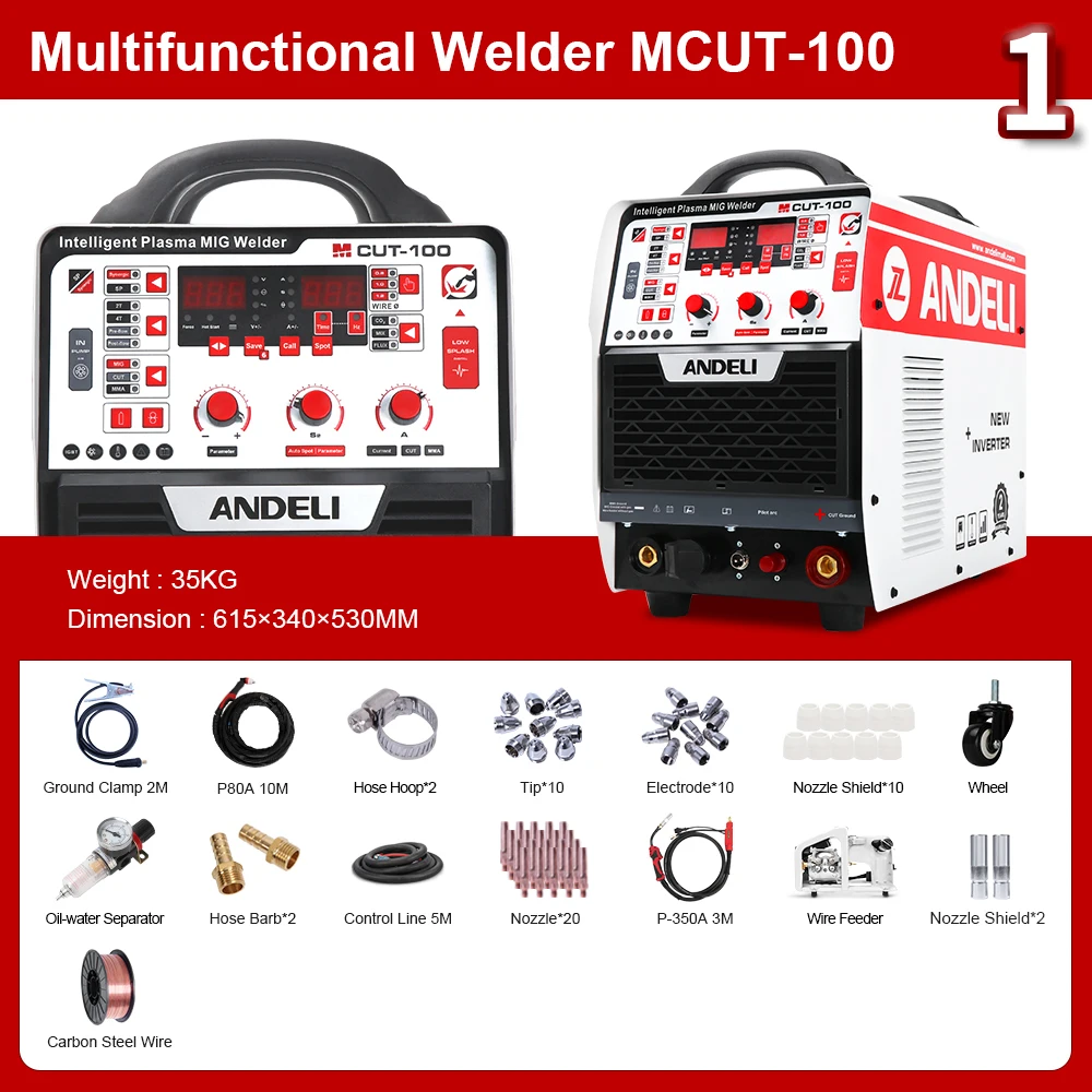 ANDELI MCUT-100 Multifunctional Plasma Cutting Machine CUT/MIG/MMA 3 in 1 Industrial HF Cutting Machine 380V