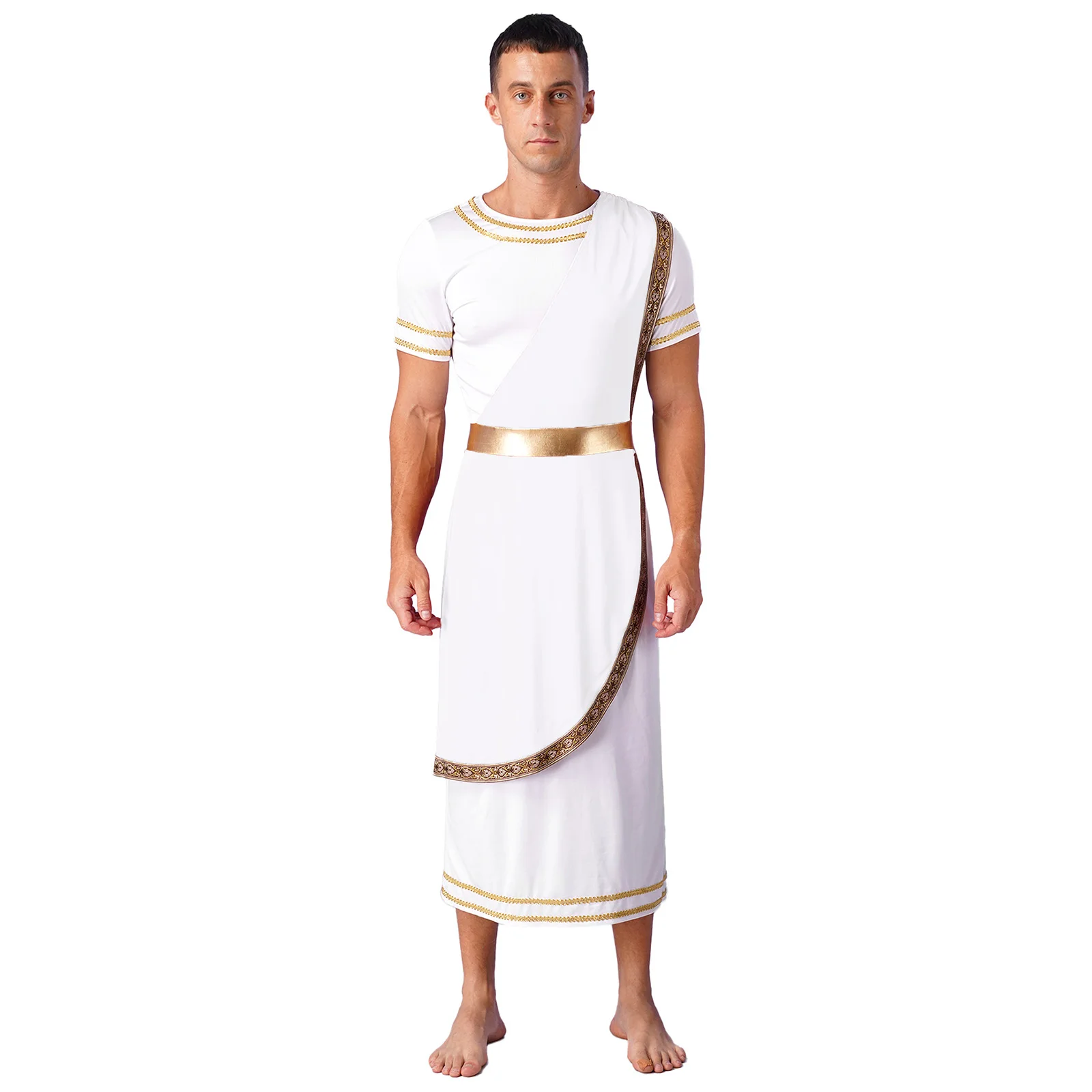 Halloween Men Ancient Greek Roman Toga Adults Retro Gold Cosplay Costume Long Robe Carnival Theme Party Fancy Dress Outfits