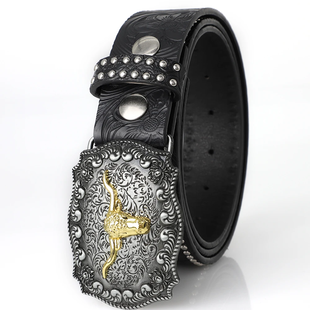 Vintage trend ox-head alloy buckle belt, men's creative ethnic style belt, popular cross-border product in Europe and America