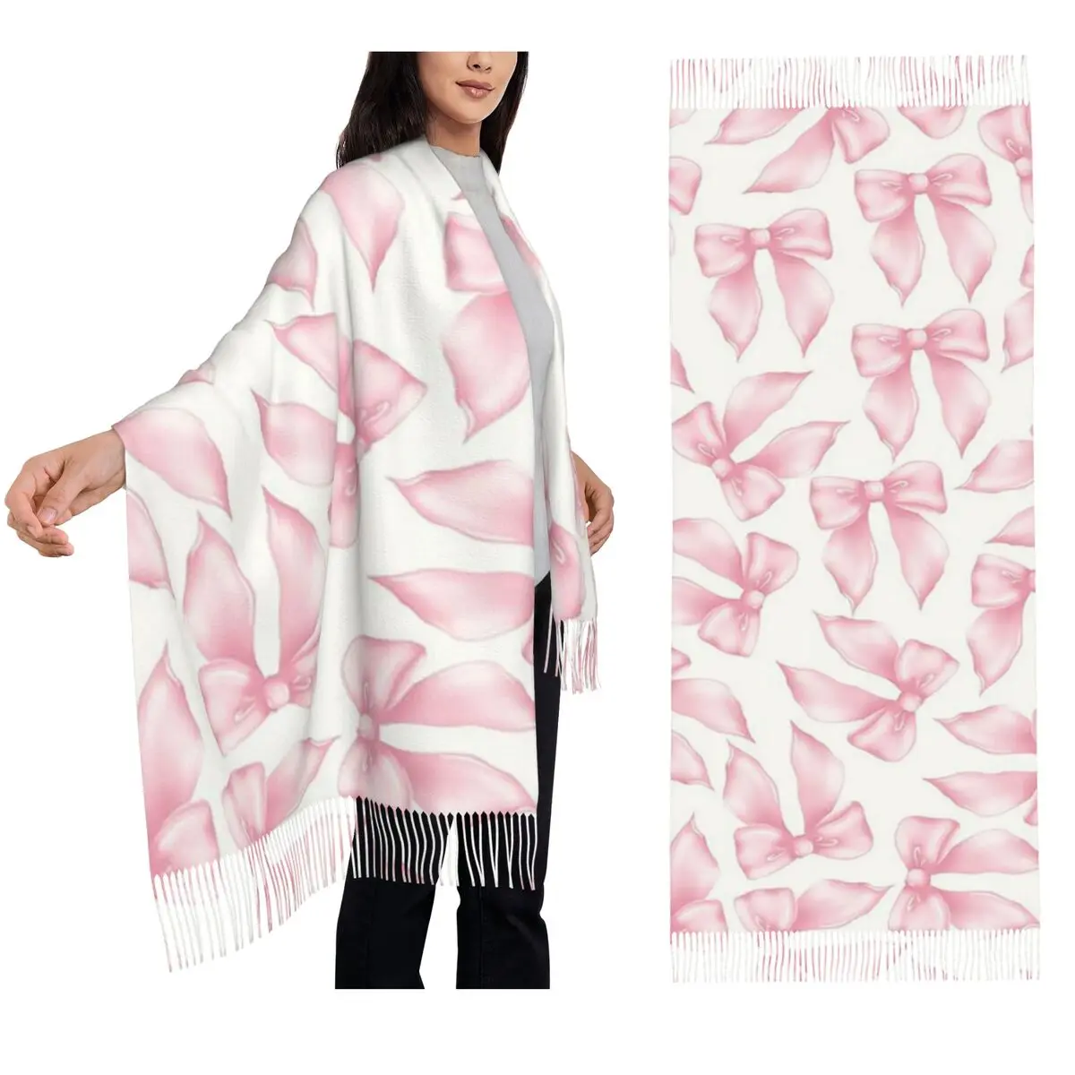 Écharpe à motif de nœud rose, écharpes à pampilles pour femmes, châles et enveloppes doux et chauds, châle Long d'automne et d'hiver