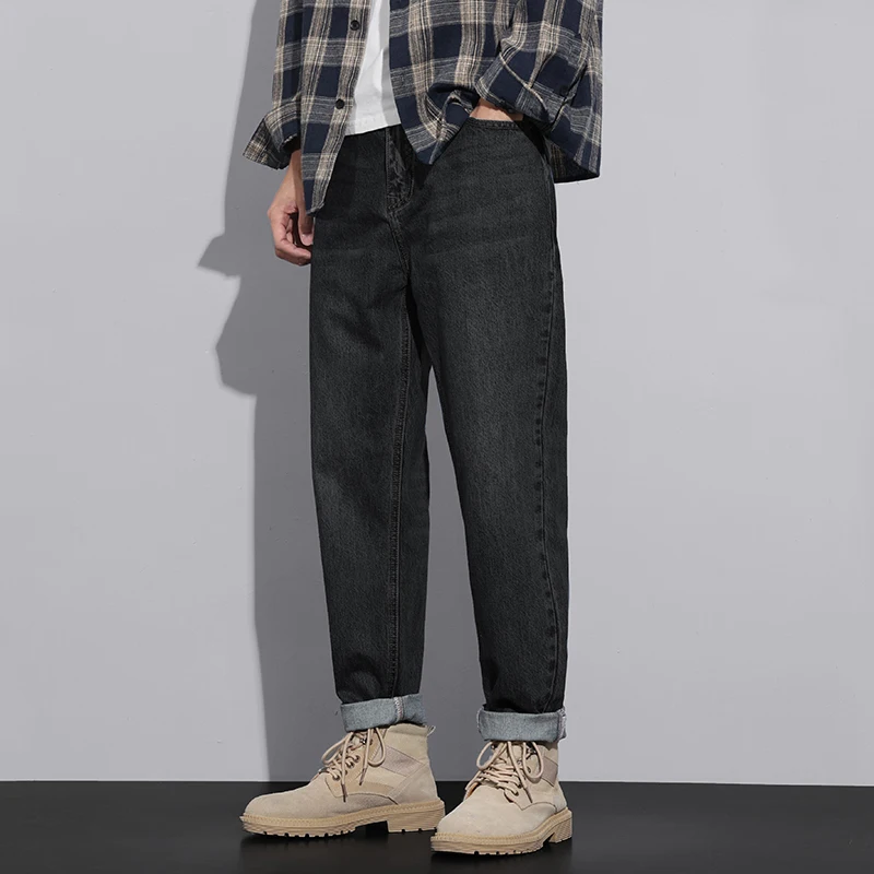 

Men's Loose Simple Jeans 2025 Autumn Winter Blue Korean Style Trendy Textured Commuter Casual Pants Versatile Long Trousers