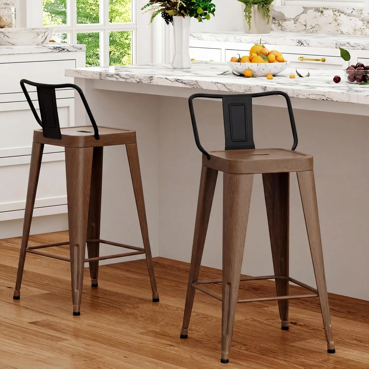 

Metal Bar Stools Set of 2 Counter Height Bar Stools Silver Barstools with Removable Walnut Wood 26" Kitchen Bar, Customized
