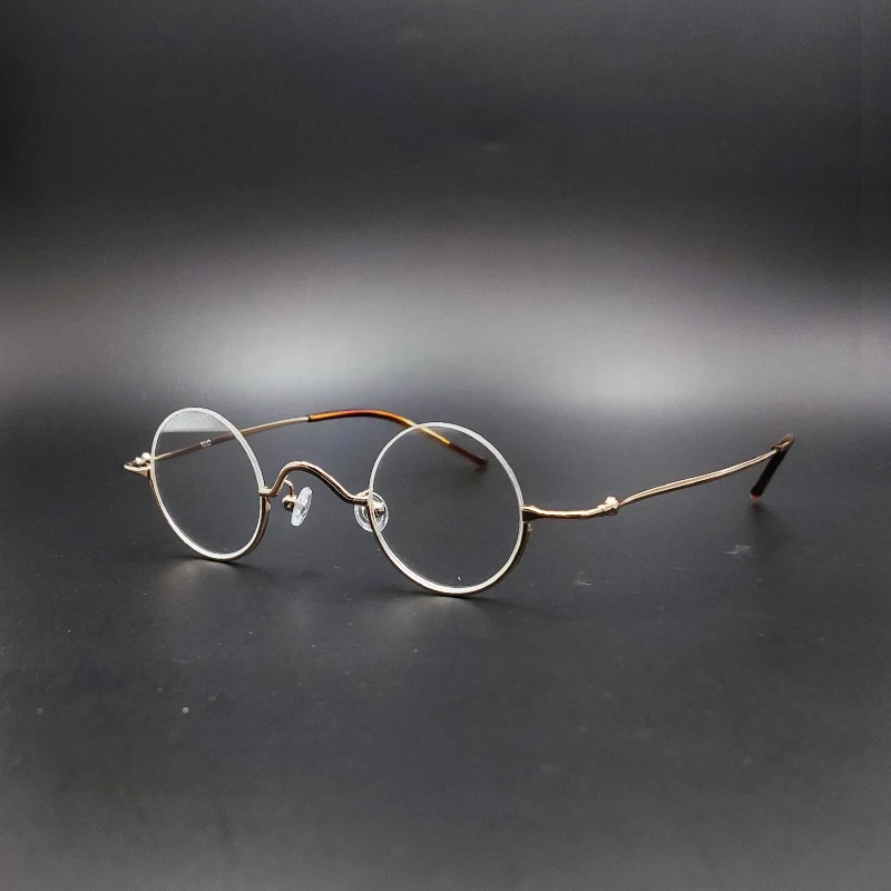 Vintage anti blue light reading glasses Vintage small round prescription eyeglasses with diameter of 35mm gold, silver and black