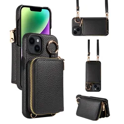 Newly Designed Deluxe Zipper Card Case for IPhone16promax 15 14 PU Leather Phone Case with Crossbody Lanyard Wallet Function