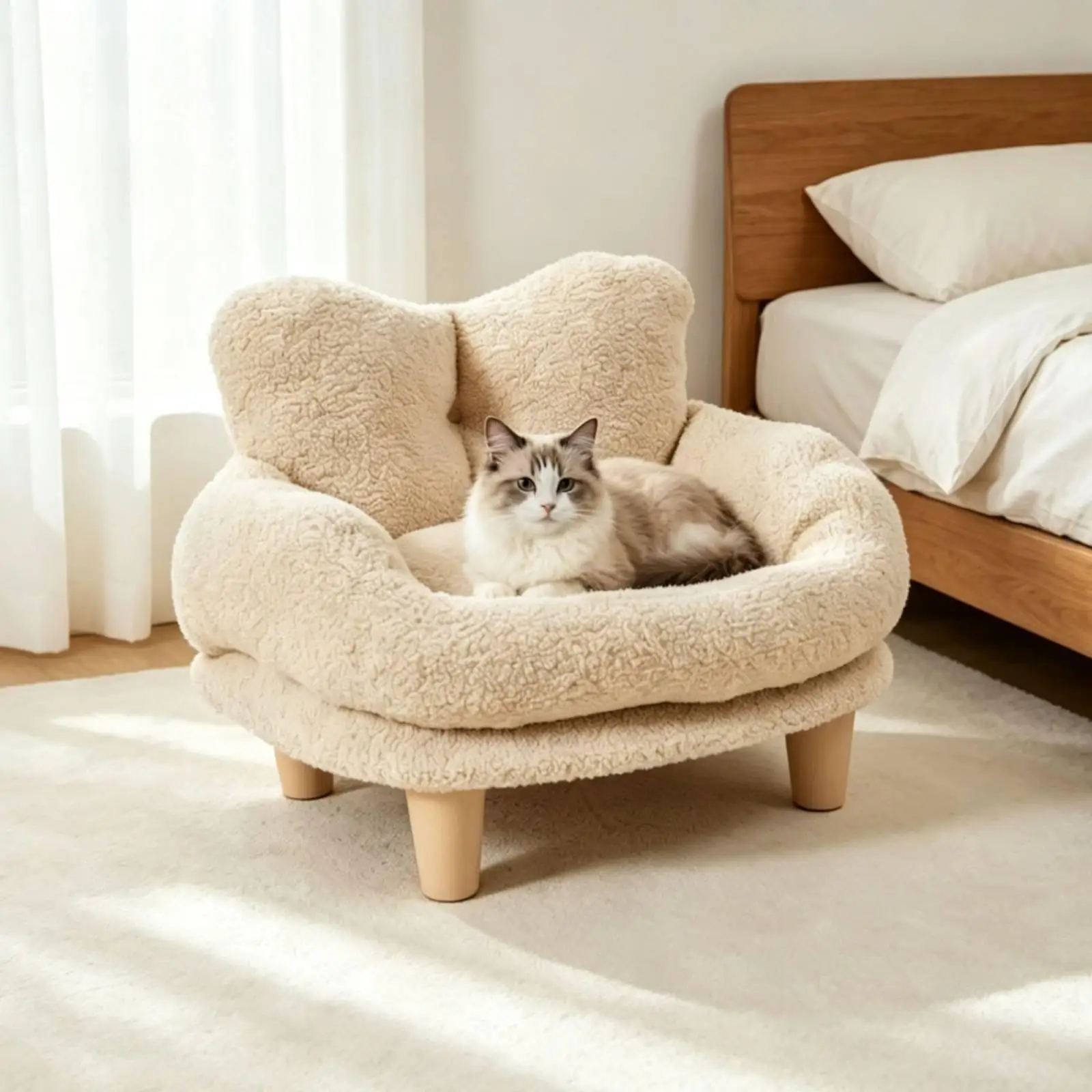 Heart Shaped Pet Bed Removable Washable Teddy Fleece Pet Couch Cushiony Dog Sofa