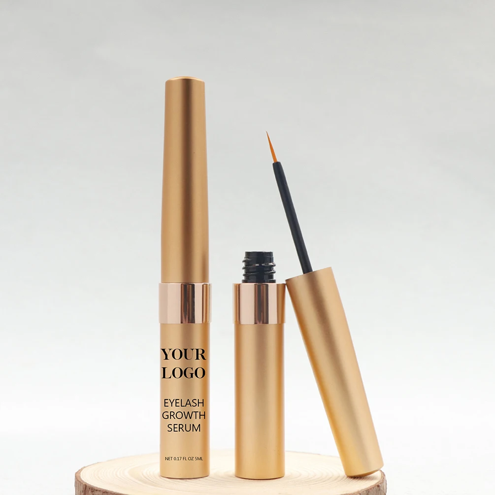 5mlプライベートラベルまつげ美容液カスタムロゴまつげケアソリューションナチュラル濃密カールバルクメイクアップビューティーゴールドパッケージ