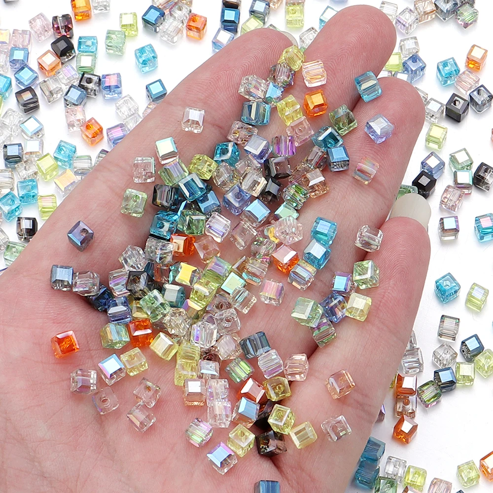 50Pcs/Lot 4/6/8mm Cube Square Faceted Glass Crystal Beads Spacer Loose Beads For DIY Crafts Materials Ornament Making Supplies