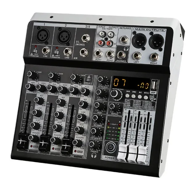 High Quality Mini 4 Channel Mixer Console 48v Powered Digital Bluetooth Pro Mixer KP4