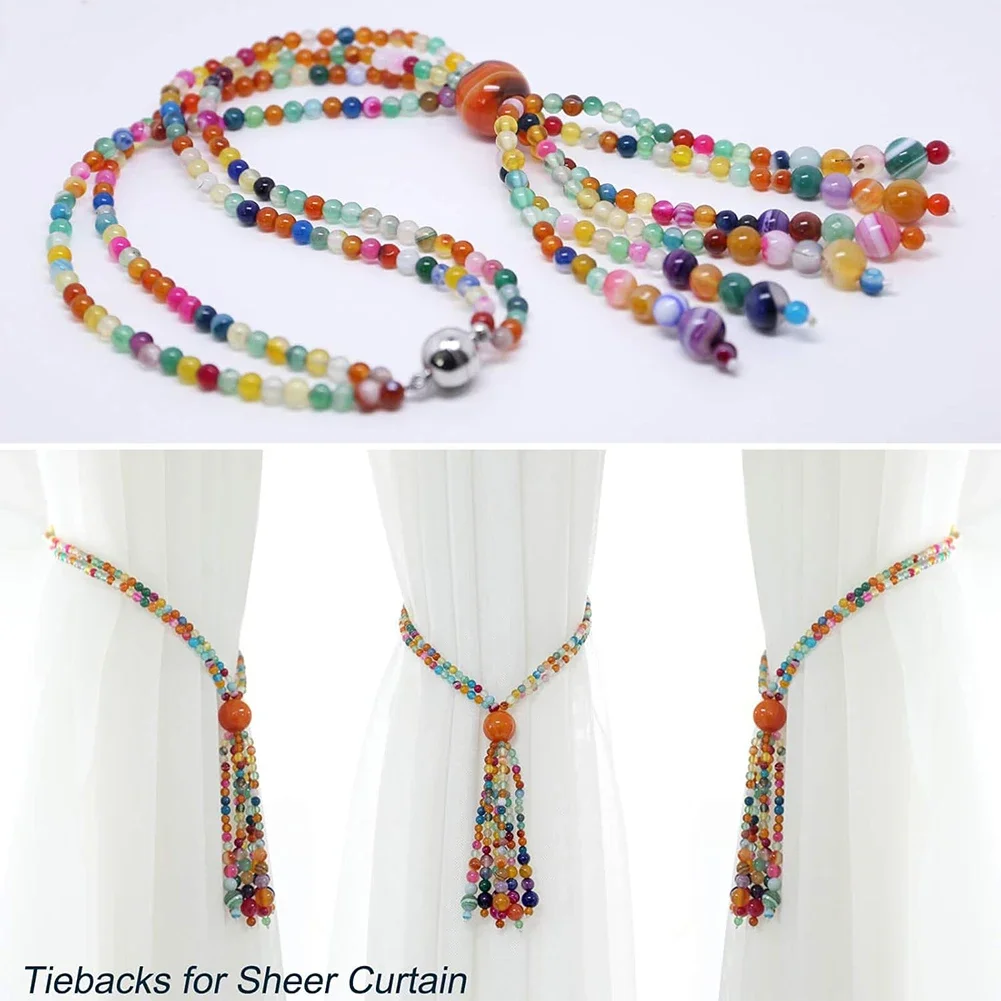 2-8pcs Magnetic Curtain Tiebacks Colorful Agate Curtain Ties Multi-Function Drapery Curtain Holdbacks for Bedroom Living Room