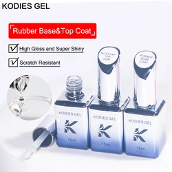 KODIES GEL Rubber Base Coat Top Coat UV Gel Nail Polish 15ML Semi Permanent UV Super Shine Gel Top Finish Strong Resin Gellak