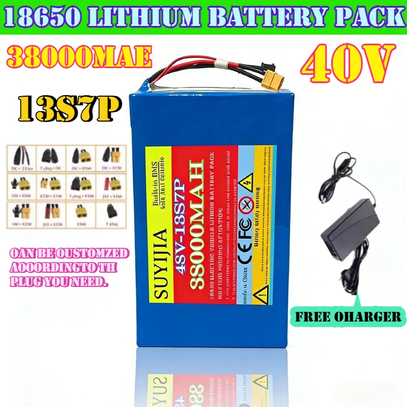

New 48V 38Ah XT60 13S7P 18650 Lithium-ion Battery Pack 48V 38000mAh 250-2000W Electric Battery, Built-in 60A BMS