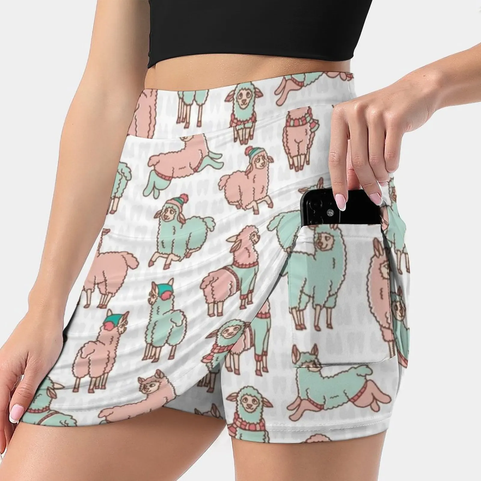 Pastel Colors Cartoon Alpaca Llamas Herd Women's skirt With Pocket Vintage Skirt Printing A Line Skirts Summer Clothes Alpaca