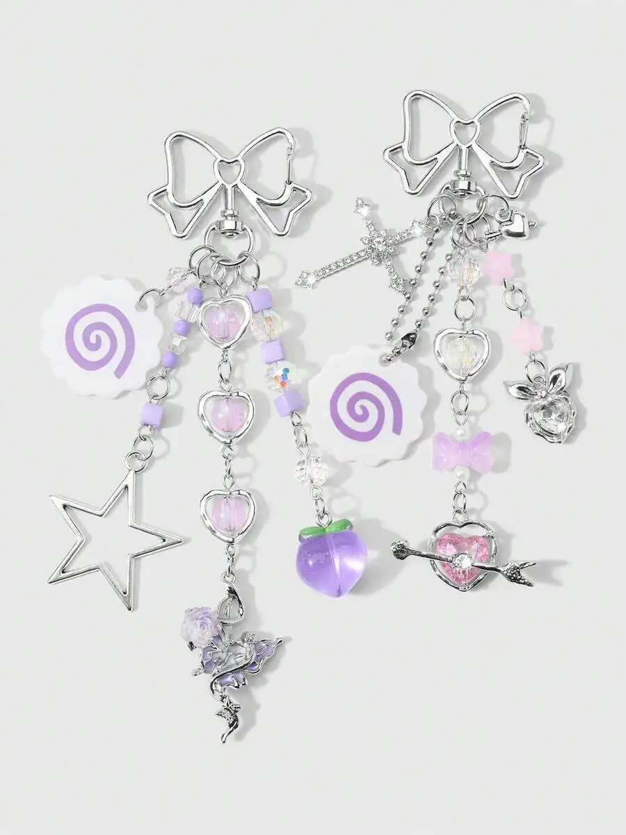 

Kawaii Style Acrylic Bow Resin Heart Star Peach Pendant Keychain For Women