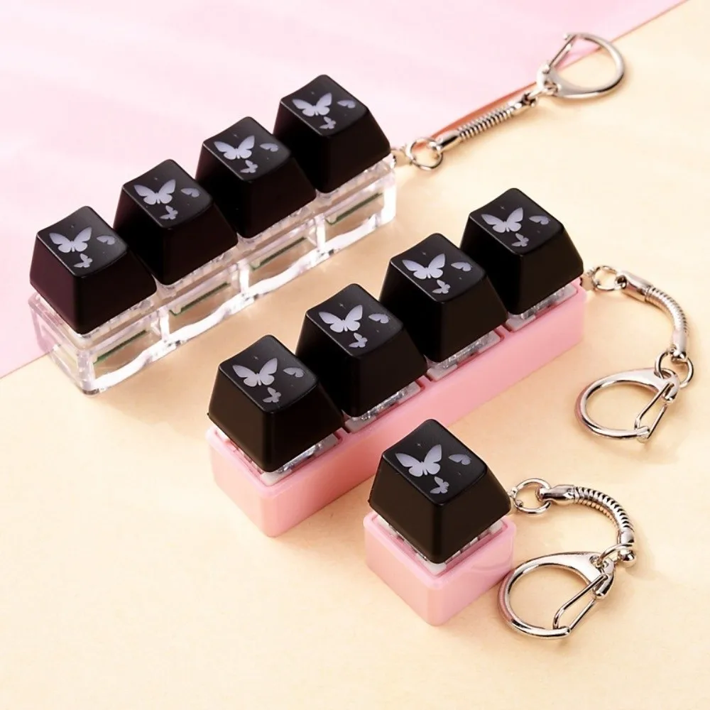 New 4 Key Keycap Keychain Shining LED Button Fidget Keychain Portable Keyboard Design Light Up Keycap For Anxiety Relief