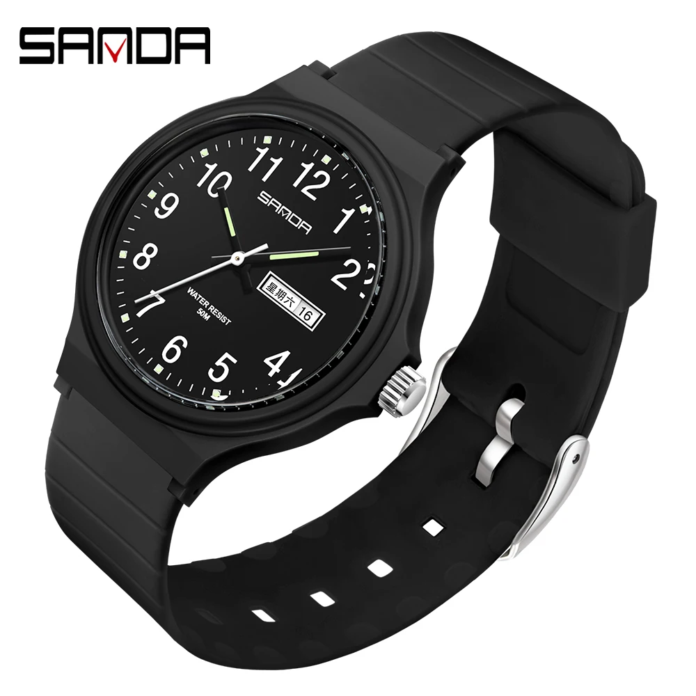 SANDA Luxury Brands Women\'s Watches Casual Waterproof Simple Quartz Wrist Watch for Women Original TPU Strap Ladies Clock