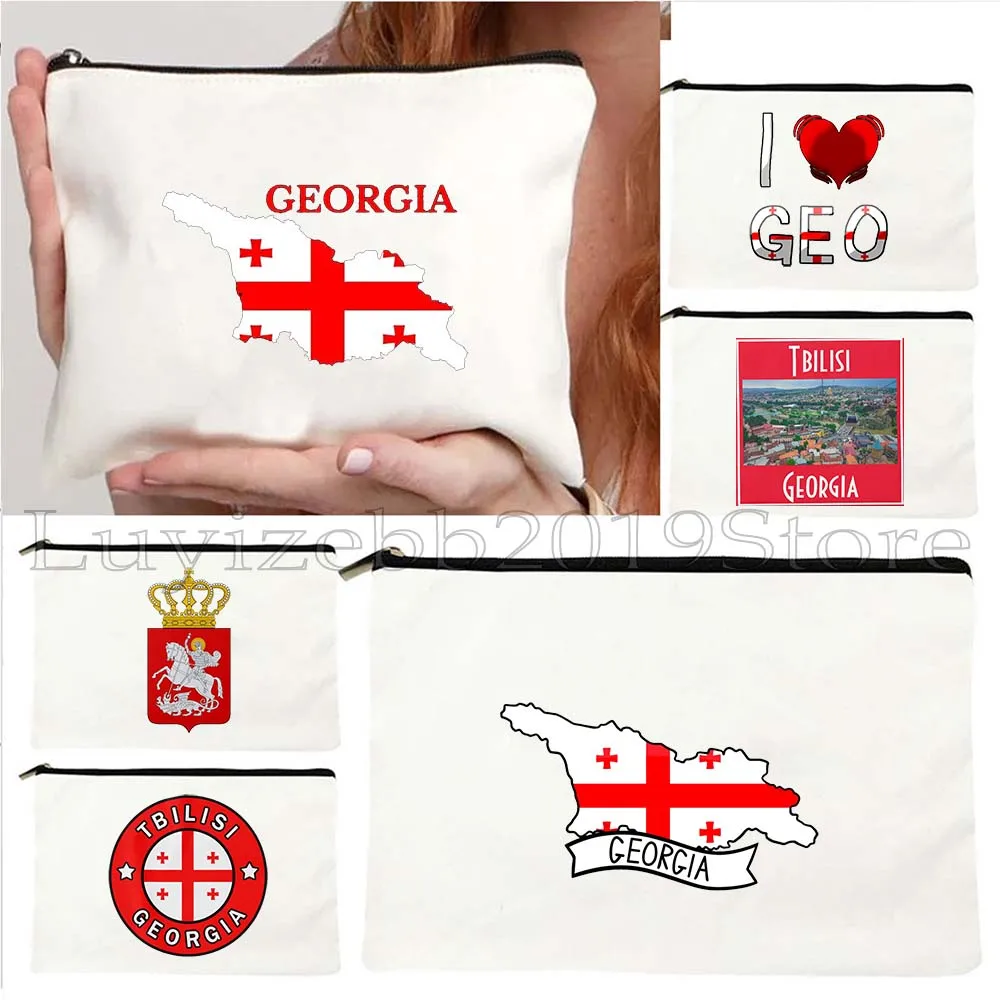 

Tbilisi Georgian Flag Georgia Country Map Coat of Arms Kazbegi Borjomi Heart Gifts Cosmetic Makeup Toilet Bag Pencil Case Pouch