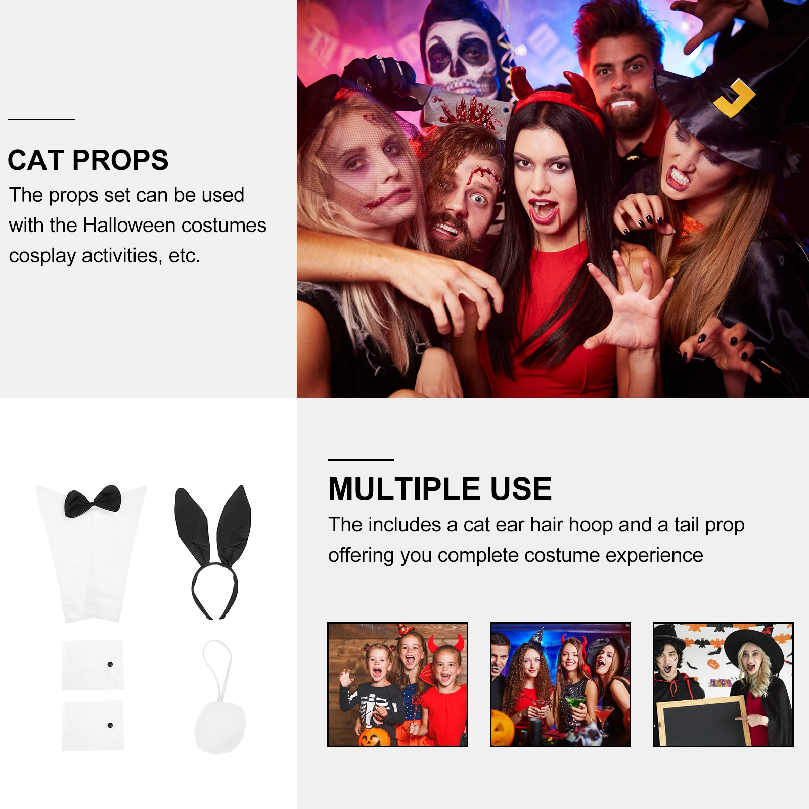 

1Set Bunny Cosplay Accessories Ear Headband Tail Collar Sleeves Rabbit Costume Party Cosplay Prop Light Durable