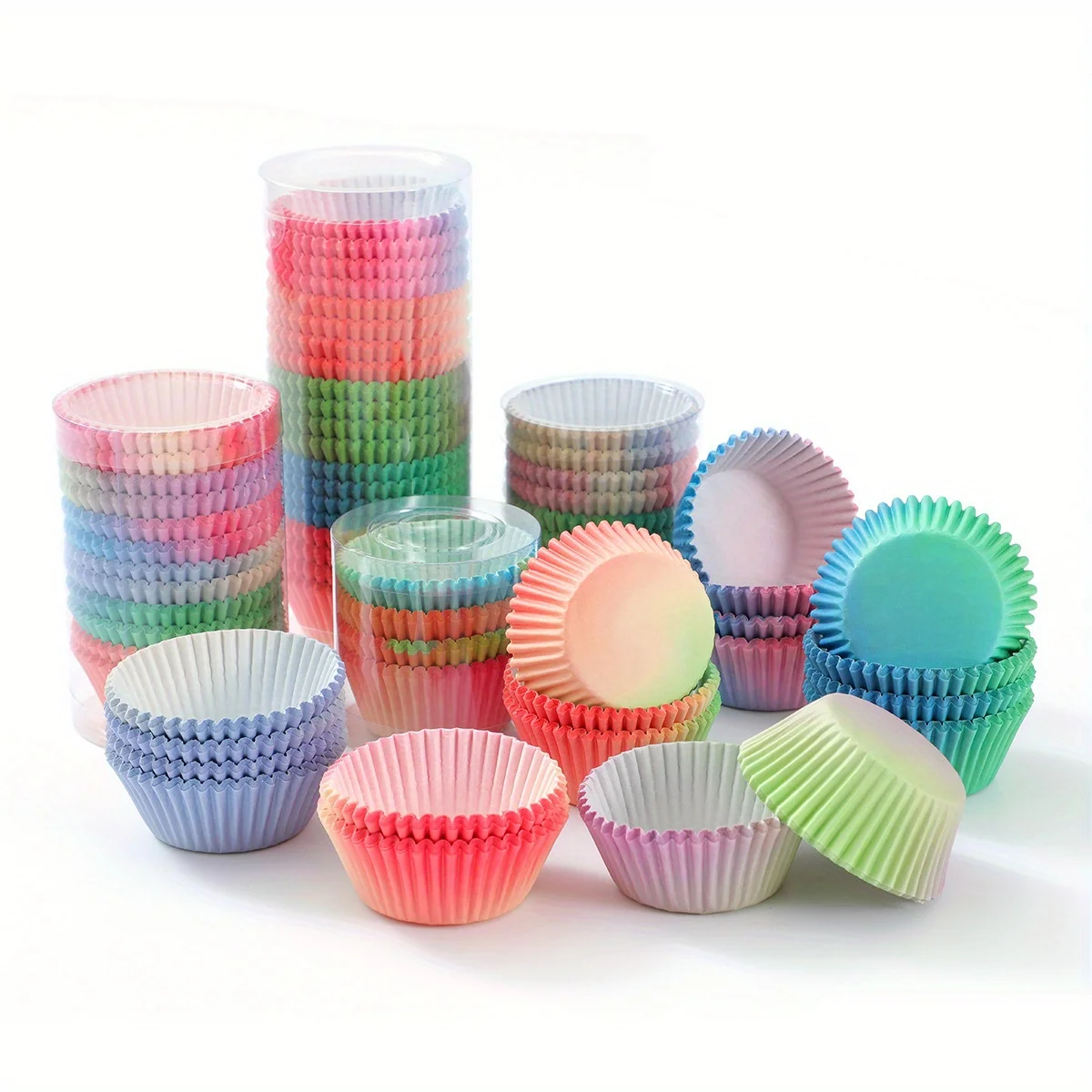 100pcs/set Cake Paper Holder Gradient Color Printed Cake Paper Cups Home Oven Baking Tools Cake Paper Mats Muffin