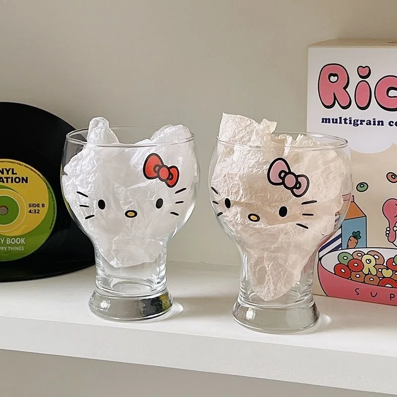 

New 2025 Cartoon Cute Hello Kitty Glass Cup Kawaii Anime Girl Glass Beer Glass Personalized Girl Heart Glass Girls for Gifts