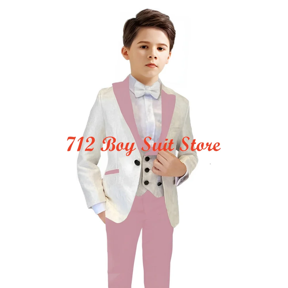 Elegante Jongens Pak Bruiloft Smoking 3 Stuk Double Breasted Vest Blazer Broek Set Formele Kind Blzer