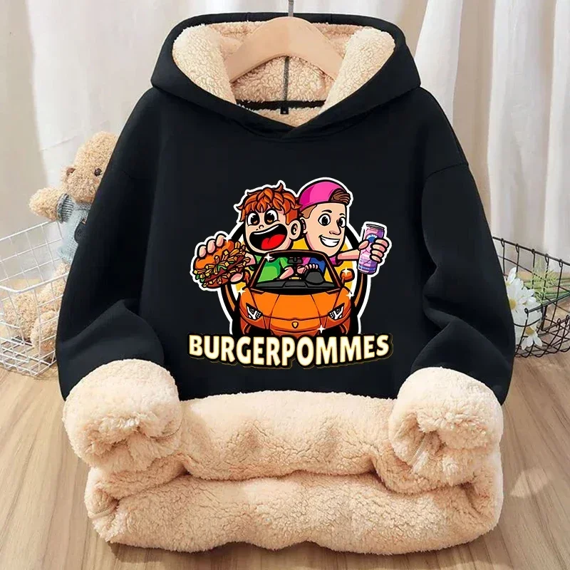 Burgerpommes Icrimax Kid Pullover Hoodies Boy Anime Cartoon Lamb Fleece Sweatshirt Winter Trend Thick Top Coat Kid Clothing Gift