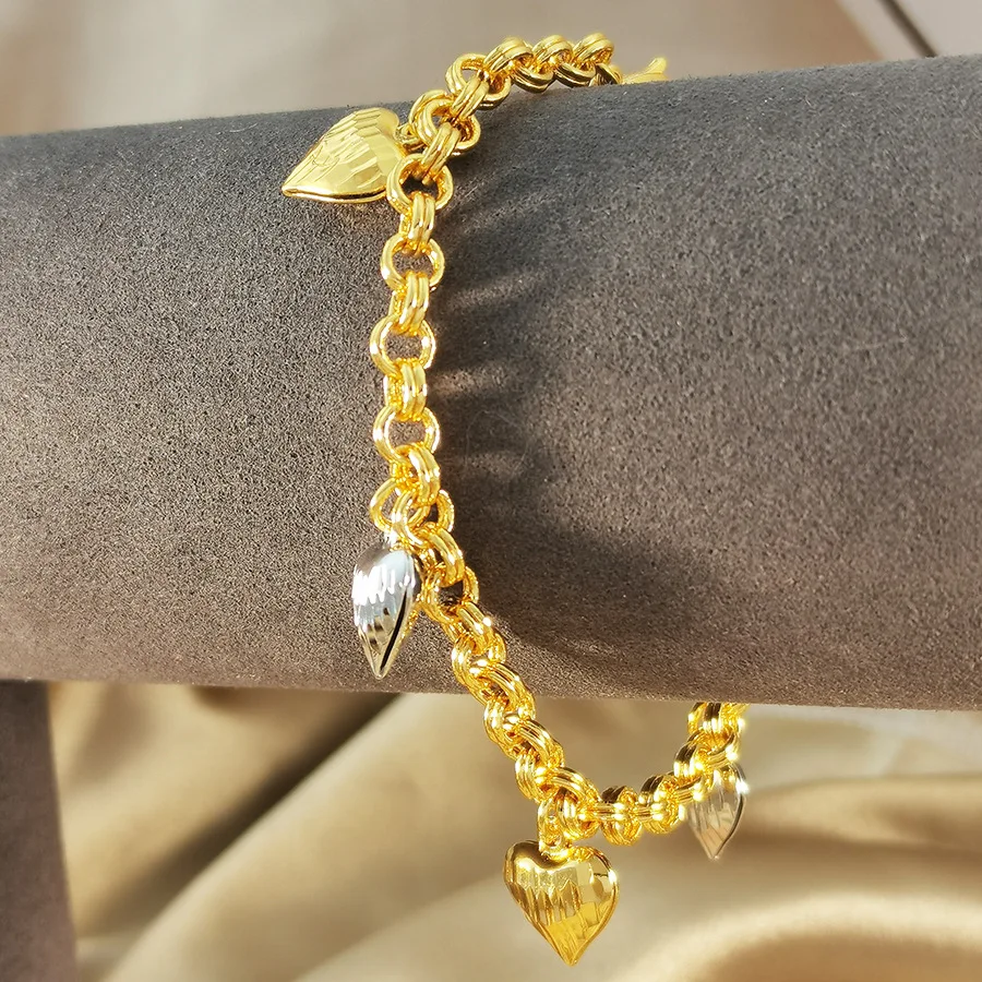 9999 gold European jewelry bracelet, small side-body pendant, double-color five-heart bracelet, in stock and available