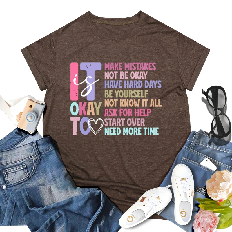 Retro It's Okay To Make Mistakes T-shirt Mental Health Motivational Shirt Special Education Teacher Vintage Short Sleeve T-shirt