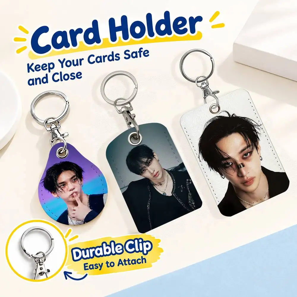 FOR Stray Kids Bang Chan Keychain Card Holder Leather Keeps ID Cash Keys Cards Ready for Work School Travel Daily Errands