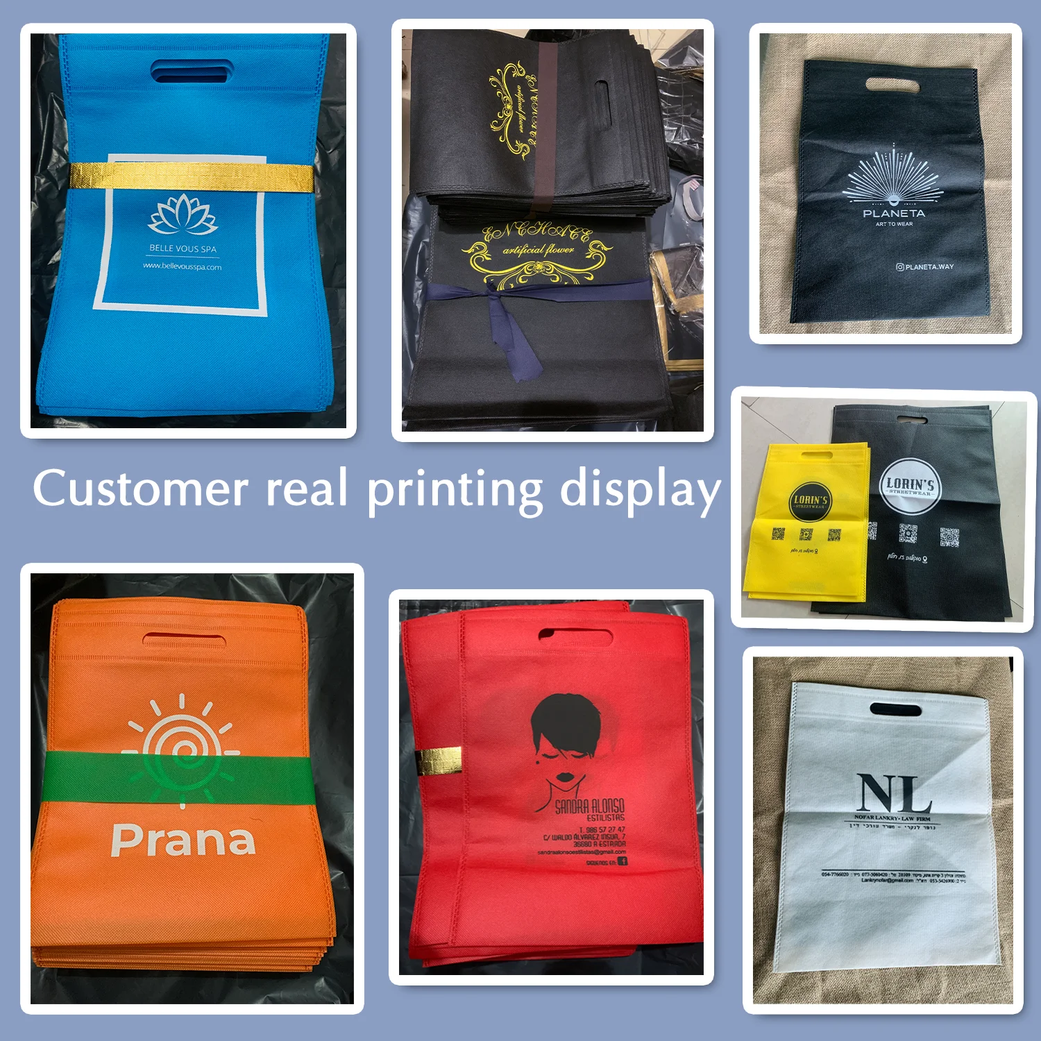 100pcs Logo personalizzato piatto Non tessuto borsa Shopping Bag sacchetto di stoffa per abbigliamento parrucche un colore stampa su due lati Logo