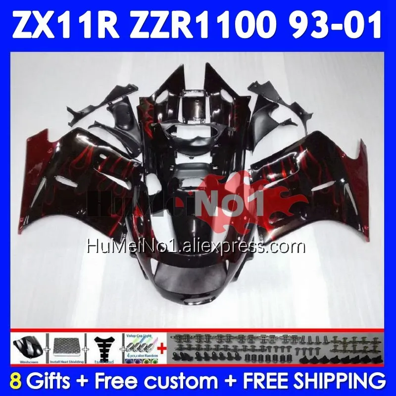 ZZR1100 For KAWASAKI NINJA ZX 11R ZX11 R 93 94 Red flames 95 96 97 223No.3 ZX-11R ZX11R ZZR 1100 1998 1999 2000 2001 Fairing